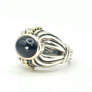 Lagos Caviar Black Onyx Cabochon , Silver & Gold Ring Size 7